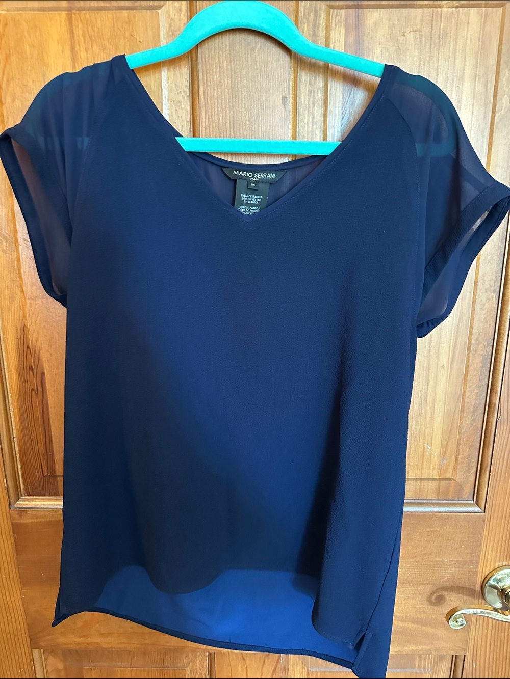 Mario Serrani Navy Short Sleeve V-Neck Blouse